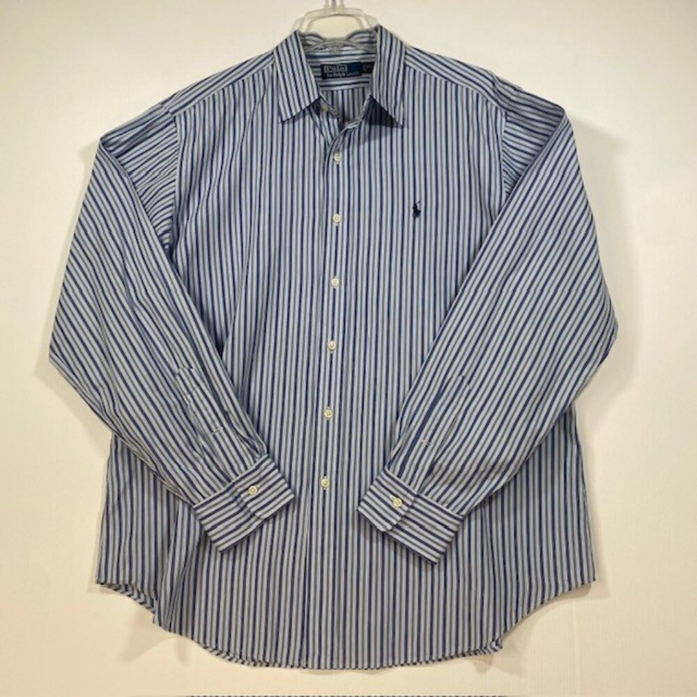 Blue Striped Long Sleeve Button Up Cotton Casual Shirt XL Polo by‎ Ralph Lauren